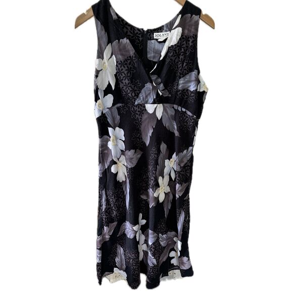 Iolani Women's Hawaiian Tropical Floral Surplice Empire Waist Midi Dress M - Picture 1 of 4